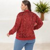 Anna-Kaci Women's Plus Size Sequin Zip-Up Bomber Jacket with Pockets - 2 of 4