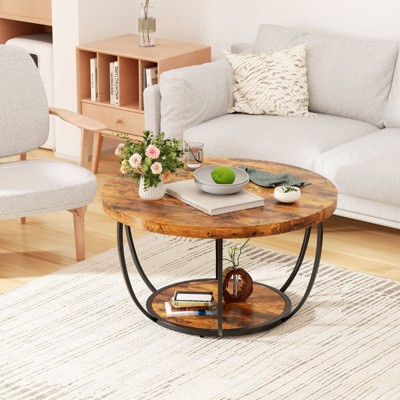 NicBex 31.5" Round Coffee Table with Storage Shelf,Modern Sturdy 2-Tier Side Table,Accent Center Table for Living Room & Kitchen