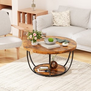 NicBex 31.5" Round Coffee Table with Storage Shelf,Modern Sturdy 2-Tier Side Table,Accent Center Table for Living Room & Kitchen - 1 of 4