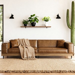 Gaoyangjiaju 111.81 Inch 4 Seater PU Leather Sofa Removable Cushions 3 Pillows Living Room Couch - 1 of 4