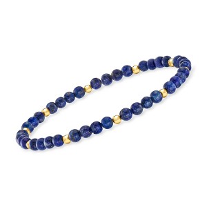 Pure Collection by Ross-Simons 4-4.5mm Lapis Bead Stretch Bracelet With 14kt Yellow Gold - 1 of 3