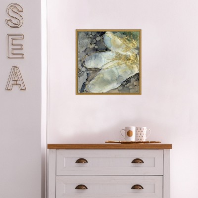 Abstract Gold and Gray Lily Canvas Print with Wooden Frame
