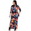 24seven Comfort Apparel Plus Size Black Floral Three Quarter Sleeve Side Slit Maxi Dress - image 3 of 3