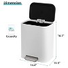 5.3 Gal/12L Stainless Steel Kitchen Trash Can, Soft Close Lid with Foot Pedal and Removable Inner Bucket, Rectangular Step On Design for Bedroom - 2 of 4
