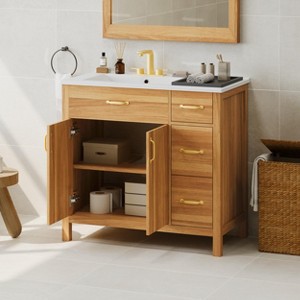 Merax Modern Storage Bathroom Vanity with Ceramic Sink, Wood - 1 of 4