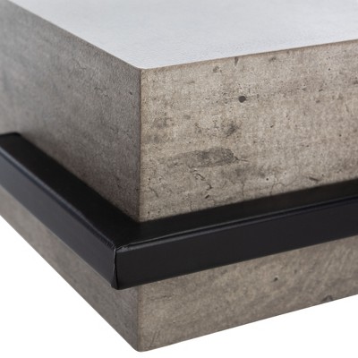 Transitional Jett 20" Square Light Grey Wood & Black Metal Accent Table