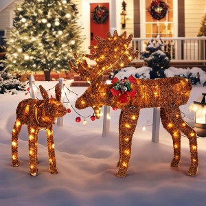 Costway 2 PCS Lighted Moose Family Light-up Xmas Deer Decorations with 170 LED Lights - 1 of 4