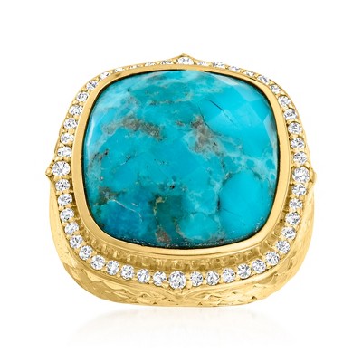 Ross-Simons Turquoise and 0.70 ct. t.w. White Zircon in 18kt Gold Over Sterling