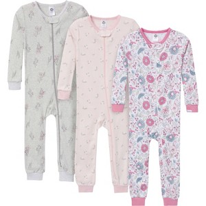 Gerber Baby and Toddler Girl Snug-Fitting Footless Pajamas, 3 Pack - 1 of 4