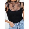 Amaryllis Women's Sheer Lace Short Sleeve Mock Neck Top Delicate Floral Mesh Blouse - 2 of 4