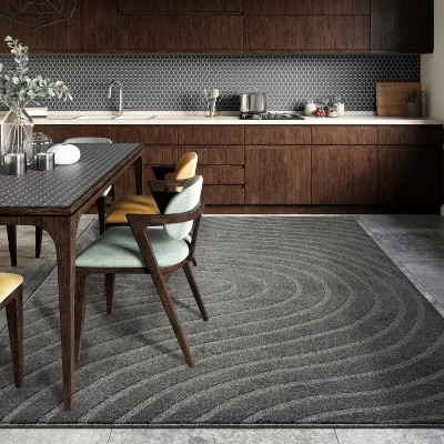 Anthracite Geometric Wave 6' x 9' Synthetic Area Rug