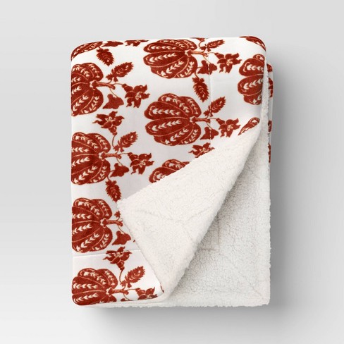 Printed Plush Pumpkin Throw With Faux Shearling Reverse Cream orange Threshold Target