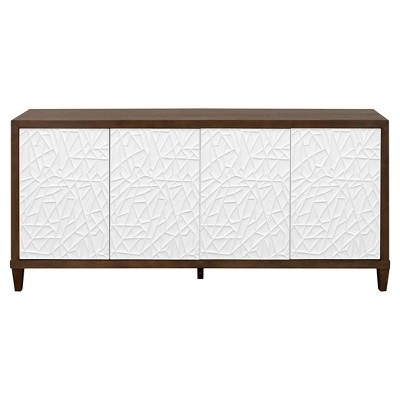Modern Brown Wood Console with White Embossed Doors