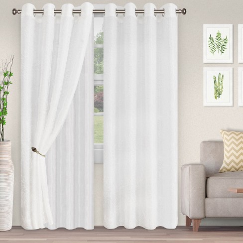 Lightweight Floral Embroidered Semi-sheer 2-piece Curtain Panel Set ...