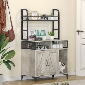 Cat Litter Box Enclosure with Shelves & Doors – Large Hidden Cat Furniture with Storage & Scratch Board - 1 of 4