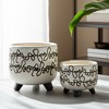 Sagebrook Home Set of Two 6"/8" Ceramic Abstract Design Footed Planters - 2 of 4