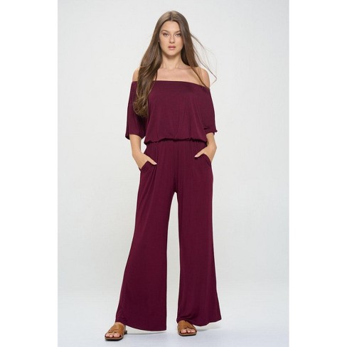 WEST K Women s Joy Off The Shoulder Wide Leg Jumpsuit Medium Wine