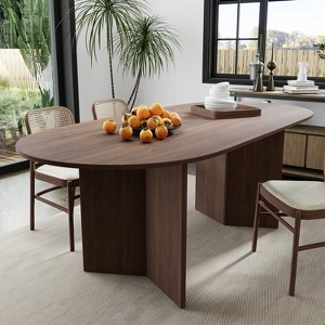 Wooakway 30"H Oval Wood Dining Table Kitchen Table Conference Table with Double Pedestal - 1 of 4