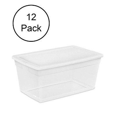 Sterilite 90-Quart Storage Box with Clear Base and White Lid (12 Pack), 16668004