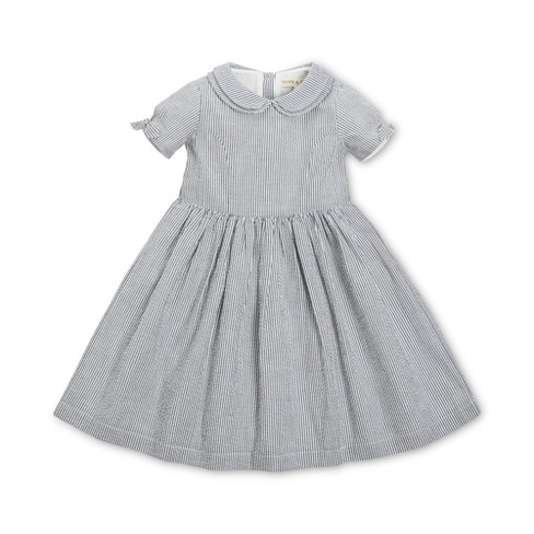 Hope & Henry Girls' Short Sleeve Peter Pan Collar Dress with Bow Details,  Infant, 3-6 Months