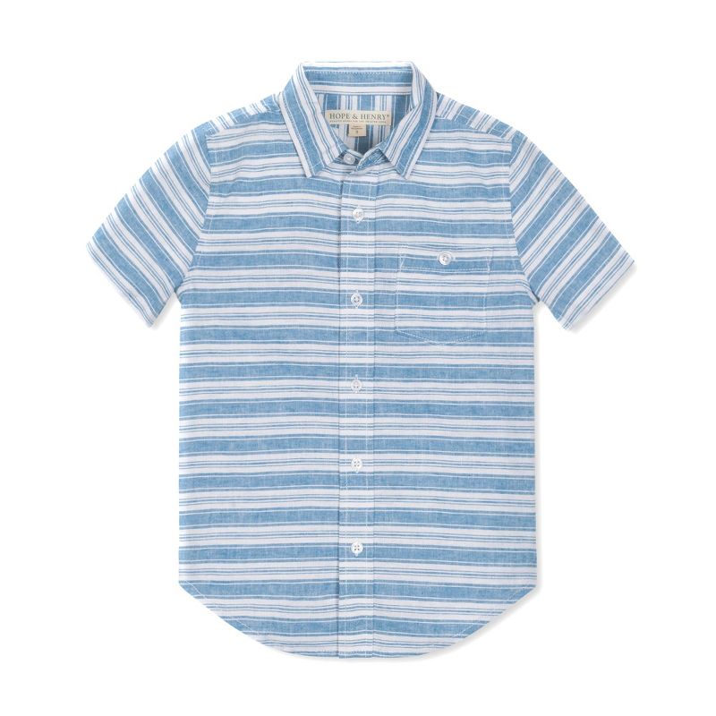Hope & Henry Boys' Linen Short Sleeve Button Down Shirt, Kids, 1 of 9