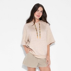 Pride Adult French Terry Short Sleeve Pullover Hoodie - Oatmeal - 1 of 3