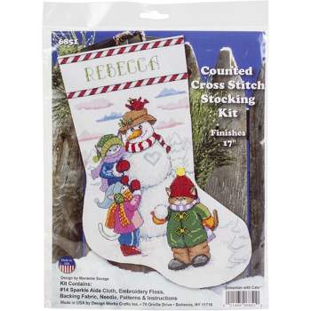 Christmas Tree Snowman Stocking Counted Cross Stitch Kit 17 Long 14 Count