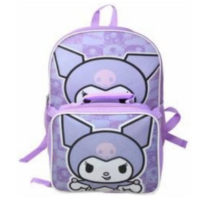 Hello Kitty Kuromi 16" Purple School Backpack and Rectangular Lunch Bag Attached