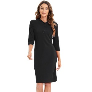Coolmee Women Casual Midi Bodycorn Dress Quarter Button Neck 3/4  long Sleeve Slim Pullover Hoodie Dress - 1 of 4