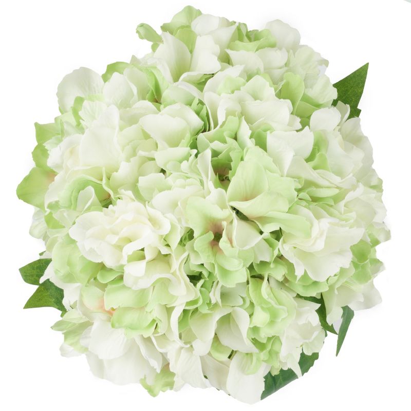 Nature Spring Hydrangea Floral Arrangement in Vase - 5-Count Artificial Flowers with Leaves in Faux Water-Filled Decorative Clear Glass Bowl, 4 of 6