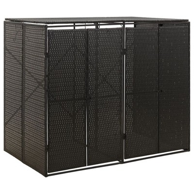 vidaXL Poly Rattan Double Wheelie Bin Shed - Durable, Weather Resistant, Easy Access Lid, Lockable Front Door - Garden Accessory, Black