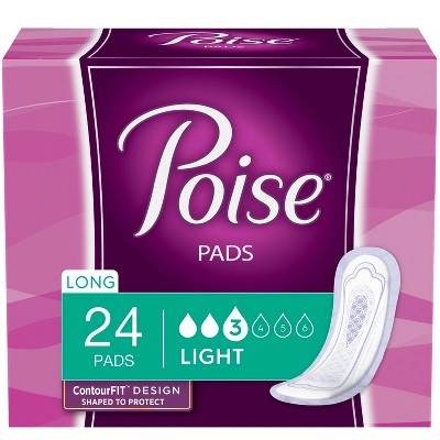 Poise Incontinence Fragrance Free Pads -  Light Absorbency -  Long Length -  24ct