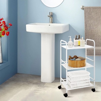 White Metal 3-Tier Utility Rolling Shelf Cart