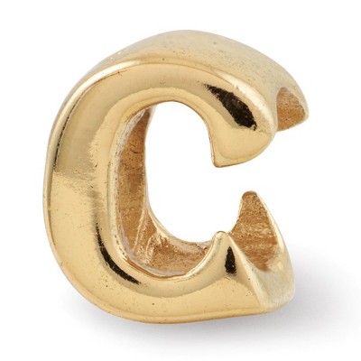 Black Bow Jewelry Letter C Bead Charm in 14k Yellow Gold Plated Sterling Silver