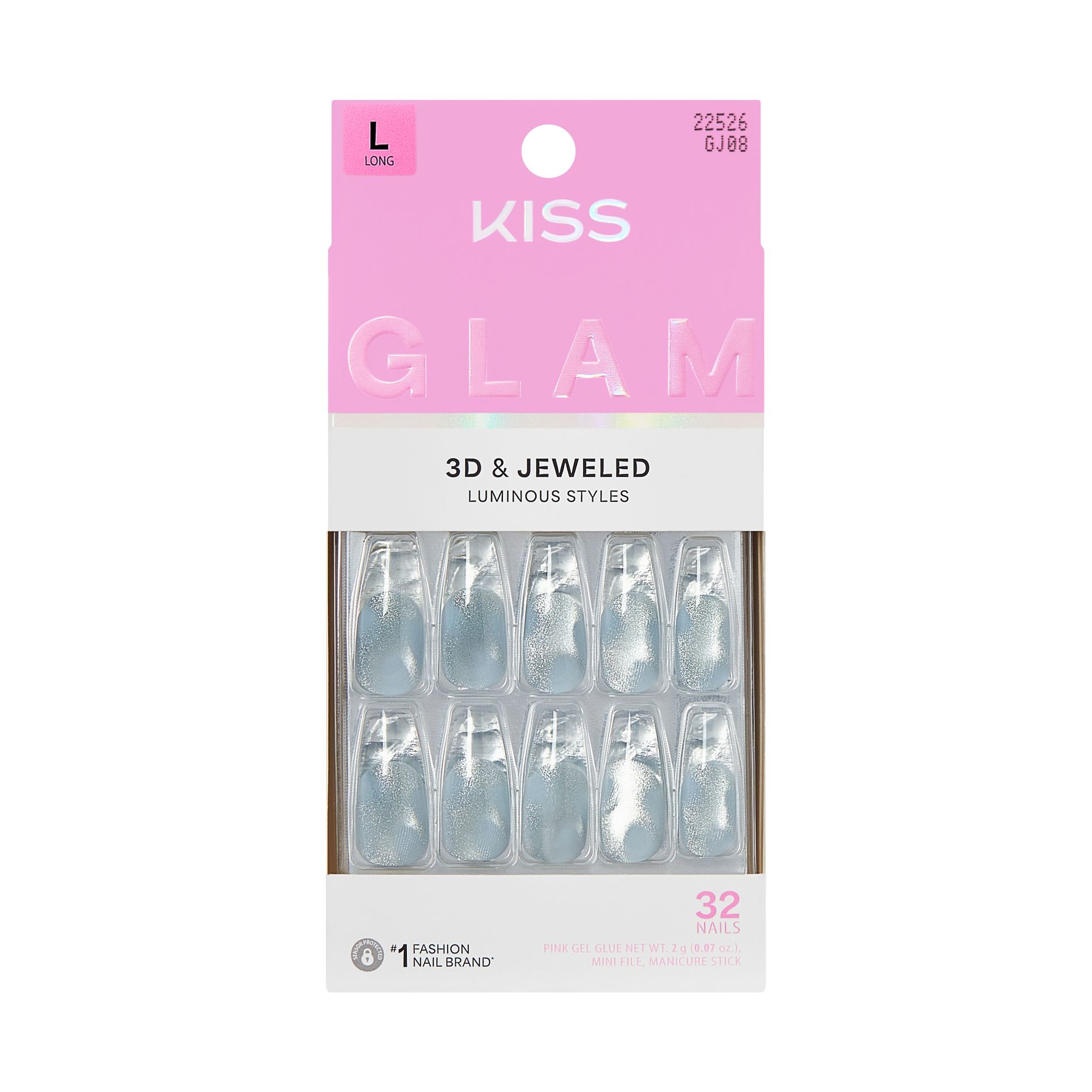 Kiss Glam Jeweled Press-On Fake Nails Long Coffin - Seraphic - 35ct