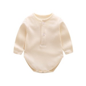 MyKids-Usa Baby Solid Color Ruffle & Buttoned Design Long-Sleeved O-Neck Onesies - 1 of 4