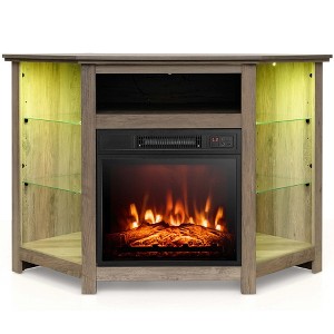 Costway Fireplace TV Stand w/ Led Lights & 18" Electric Fireplace for Tvs up to 50"  Grey/Rustic/Black - 1 of 4