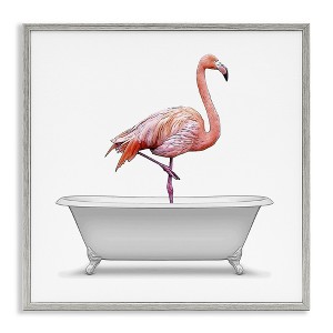 Stupell Industries Flamingo Standing Antique Bathtub Framed Giclee Art, Gray, 12" x 12" - 1 of 4