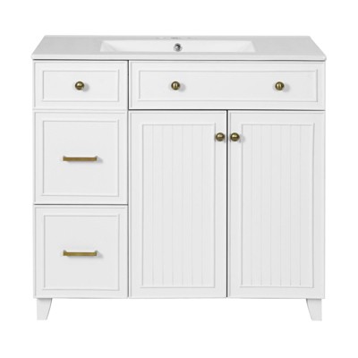 INFURNIC Vanity Tables, Elegant and Functional Bathroom Cabinet with Ceramic Sink for Organized Storage Solutions, White, 18.3"*36"*34"