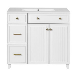 INFURNIC Vanity Tables, Elegant and Functional Bathroom Cabinet with Ceramic Sink for Organized Storage Solutions, White, 18.3"*36"*34" - 1 of 4
