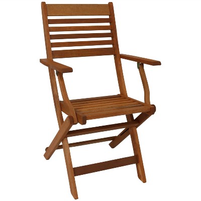 Classic Teak Oil Finish Meranti Wood Folding Patio Chairs - Set of 2