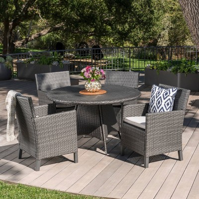 Cypress 5pc Round Wicker Patio Dining Set - Gray - Christopher Knight Home