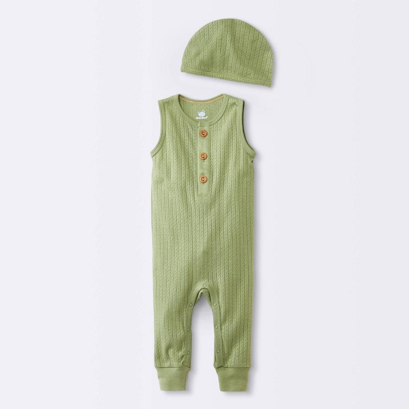 Baby Boys' Pointelle Romper with Hat - Cloud Island™ Green, 1 of 6