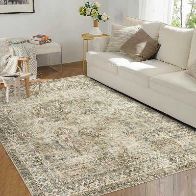 homfan Washable Rugs Vintage Living Room Rug, Soft Oriental Traditional Distressed Farmhouse Rugs for Bedroom Indoor Non-Slip Accent Carpet