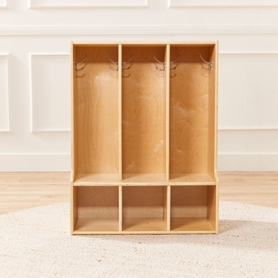 Natural Lacquered Birch 3-Section Toddler Coat Locker with Bench