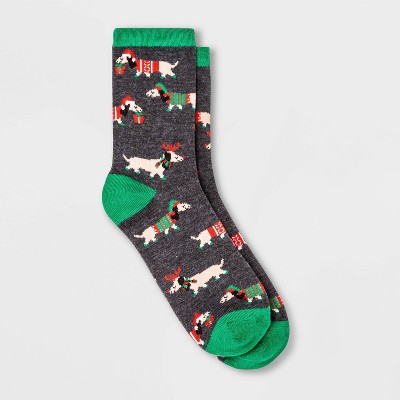 Women's Dog Holiday Crew Socks - Wondershop™ Charcoal Heather 4-10