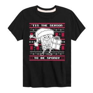 Boys' - SpongeBob SquarePants - Spongebob Xmas Sweater Short Sleeve Graphic T-Shirt - 1 of 4