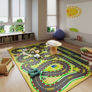 Car Rug Play Mat for Kids Toy Cars, Non-Slip Machine Washable Road Traffic Playmat for Kid Bedroom Home Decor - 1 of 4