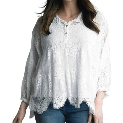 Women's COTTON LACE TUNIC TOP - TEMPO PARIS S/M