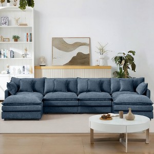GDFStudio Oshan 130.71" Modern 4-Seater Wooden Chenille Upholstered Sectional Sofa with Movable Ottomans - 1 of 4